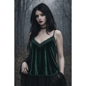 Lilyful Women's Velvet Lace Camisole Top Size S Green Goth Witchy